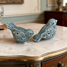 Set of 2 Ceramic Bird Figurines, Ceramic Bird Statues picture