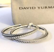 David Yurman Sterling Silver Crossover Extra-Large Hoop Earrings Diamonds 44mm picture