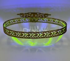 Uranium Vaseline Glass Candy Dish Filigree Trim picture