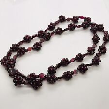 24” HIGH QUALITY HAND STRUNG GARNET BEADED NECKLACE FLORAL FLOWERS picture