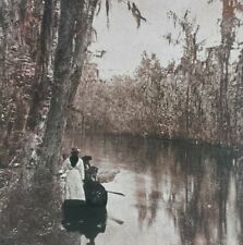 Florida River Scene Women Row Boat Everglades Park Wetlands Stereoview G124 picture