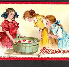 Halloween Party Girls 1910 Message Apple Bobbing Dunking Game Tuck 174 PostCard picture