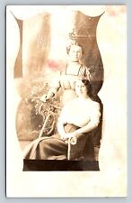 c1913 RPPC Two Women Wicker Chair Vase Design RARE ANTIQUE Postcard 1390 picture