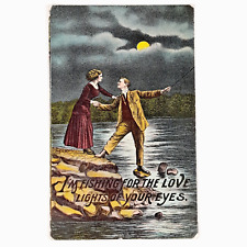 ANTIQUE 1911 POST CARD LOVE & ROMANCE FISHING FOR LOVE FLIRT POSTCARD - POSTED picture