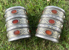 2 RARE Real OLD Tekke CARNELIAN Tribal Turkoman Turkmen Silver Cuff Bracelets picture