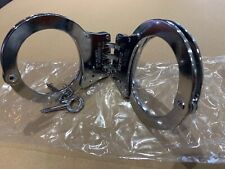 SOLID STEEL HINGED POLICE HANDCUFFS 2 GENUINE KEYS PROFESSIONAL QUALITY BAR LINK picture
