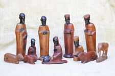 Hand Carved African Nativity (12 Pieces) Made From Tanzanian Rosewood And Ebony picture