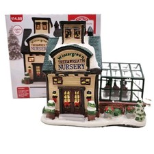 Wintergreen And Wreath Nursery Lighted Village Glass Greenhouse. Holiday Time. picture