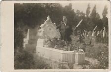 Cemetery: Woman by Elaborate Grave w/Portrait 1925 Graveyard Real Photo Postcard picture