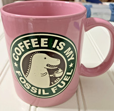 Pink T-Rex Dinosaur Coffee Mug "Coffee is My Fossil Fuel" 12 oz Ceramic Mug picture