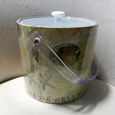 Nautical Sea Life Plastic Ice Bucket w/ Lid Cover & Handle, Round, USA picture