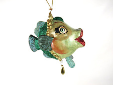 Vintage Katherine's Collection Kissing Fish Christmas Ornament - Glitter - Green picture