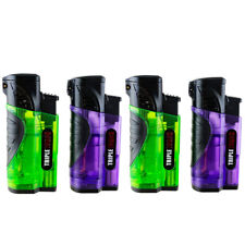 4 PACK Triple Clear Color Torch Lighter Adjustable Flame W/Cigar Puncher Green  picture