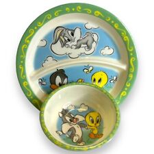 Vtg 1998 Zak Designs Looney Tunes Baby Bugs, Daffy, Tweety Melamine Bowl & Plate picture