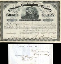 Chicago, Burlington and Quincy Railroad Co. Issued to and Signed by Nathaniel Cu picture
