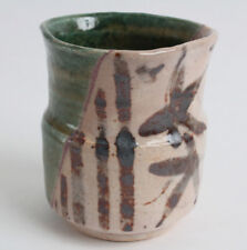 Mino ware Japan Pottery Yunomi Chawan Tea Cup Oribe Green & Beige Seizangama picture