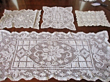 Set of 4 vint. rectang. ivory crocheted lace doilies/table runners picture
