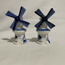 Vintage Blue & White Windmill Salt Pepper Shakers picture