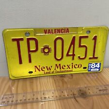 Vintage New Mexico 1985 Single License Plate TP 0451 Yellow Red VALENCIA picture