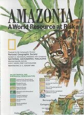 ⫸ AMAZONIA World Resource at Risk National Geographic Map 1992 Vintage picture