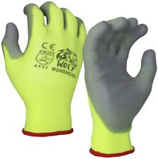 WOLF Work Gloves High-Viz Green Ultra-Thin PU Palm Coated Multi-Purpose 12 Pairs picture