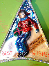 Christopher Radko XMas Tags Skier and Ski Haus Glass Ornament picture