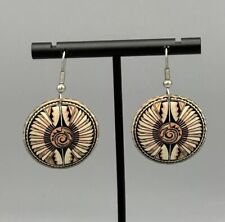 Vintage Copper Earrings Native American Symbols Feathers Wire Pierced 1” Dia picture