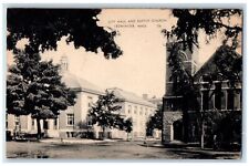 1956 City Hall And Baptist Chruch Leominster Massachusetts MA Vintage Postcard picture