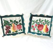 Set Of 2 Signed WCG Italy Ceramic Hand Painted Wall Art Decor With Fruit Design  picture