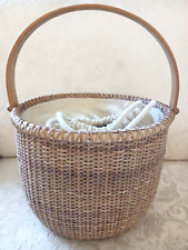 Nantucket Lightship Style Basket Lined w Beige Canvas & Draw String & Handle 9