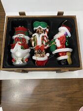2002 Thomas Pacconi Classics Blown Glass Christmas Ornaments Wood Crate Santa picture