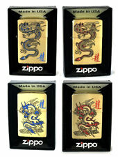 ZIPPO LIGHTER NEW BLUE or RED DRAGON HIGH POLISH GOLD CUSTOM MADE IN USA picture