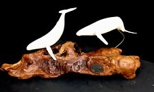 John Perry 2 White Whales Sculpture on Burl Wood picture