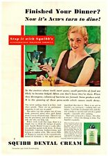 1932 Squibb Dental Cream Vintage Print Ad Finished Your Dinner Acid's Turn  picture