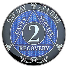 AA 2 Year Coin Blue, Silver Color Plated Medallion, Alcoholics Anonymous Coin picture