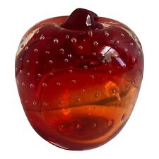 VTG Hand Blown Red Glass Apple Paperweight Controlled Bubbles Bullicante Japan picture