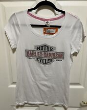 Harley Davidson Women’s S Pink Sequined White T Shirt SS Round Neck Cancun New picture