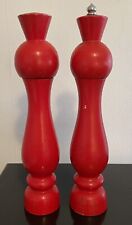 Vintage True Red Wood Salt Shaker and Pepper Mill Farmhouse 10” Tall Preowned picture