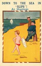 VINTAGE RUDE COMIC Tom Parr Illust DOWN TO THE SEA IN SLIPS AT HASTINGS POSTCARD picture