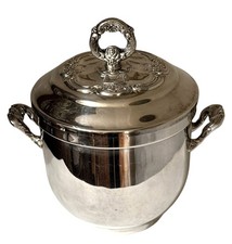 Vintage Oneida USA Silverplate Covered Ice Bucket Ornate Floral Lid Glass Liner picture