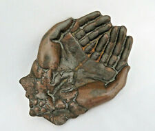 Antique Victorian Hands Bronze Metal Dresser Jewelry Tray Dish picture