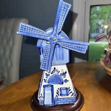Delft Windmill Music Box Holland Fine Porcelain Blue White Vintage 7” picture