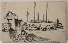 Jas F Murray Lith O Sketch Maine Fishing Boats Dry Dock Ships Postcard E17 picture