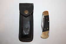Buck Knife 112 with Matching Leather Sheath/Case Wood Inlay, Brass picture