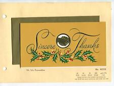 VINTAGE CHRISTMAS HOLLY BERRIES GOLD EMBOSSED HANDSHAKE SAMPLE GREETING ART CARD picture