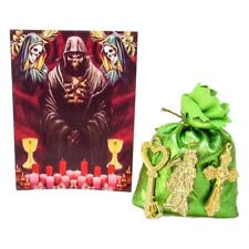 Santa Muerte Amuleto Verde con Crucifijo / Holy Death Green Amulet Attract  Key picture