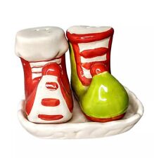 Vintage Santa Elf Boots Shoes Feet Salt and Pepper Shaker Set Christmas Ceramic picture