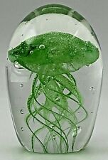 Art Glass Green Jellyfish Clear Paperweight picture