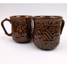 70s Multilingual Coffee Brown Glaze Mug Set, Vintage, Retro Gift, Cafe, Kopi picture