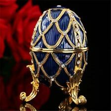 Blue Faberge Russian Inspired Easter Egg Figurine Decorative Trinket Jewelry Box picture